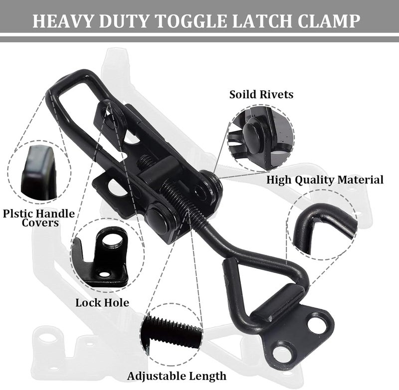 ALISWAT 4Pack Toggle Latch Clamp 4003 Style, Heavy Duty Adjustable Toggle Clamp Latch 1320 Lbs Holding Capacity, Quick Release Hasp Clamps, Black Pull Tight Metal Latches for Smoker Door Tool Box Trunk Clamps - Image 3